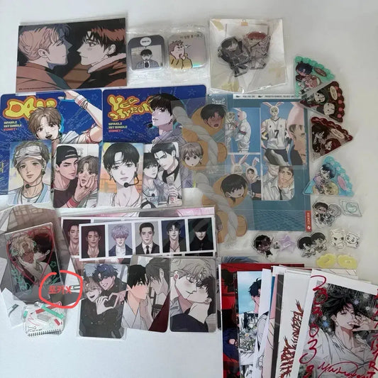 Korean BL Webtoon Goods Bundle Set – Lezhin & Bomtoon Merch Lot / Photo Cards, Postcards, Acrylic Charms